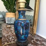 Vase brass enamel cloisonné Asian decoration mounted in lamp