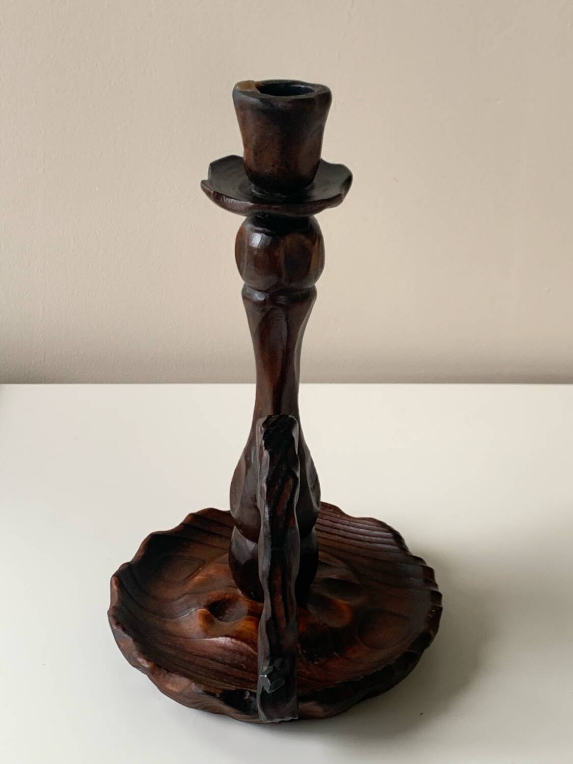 70s wooden candle holder