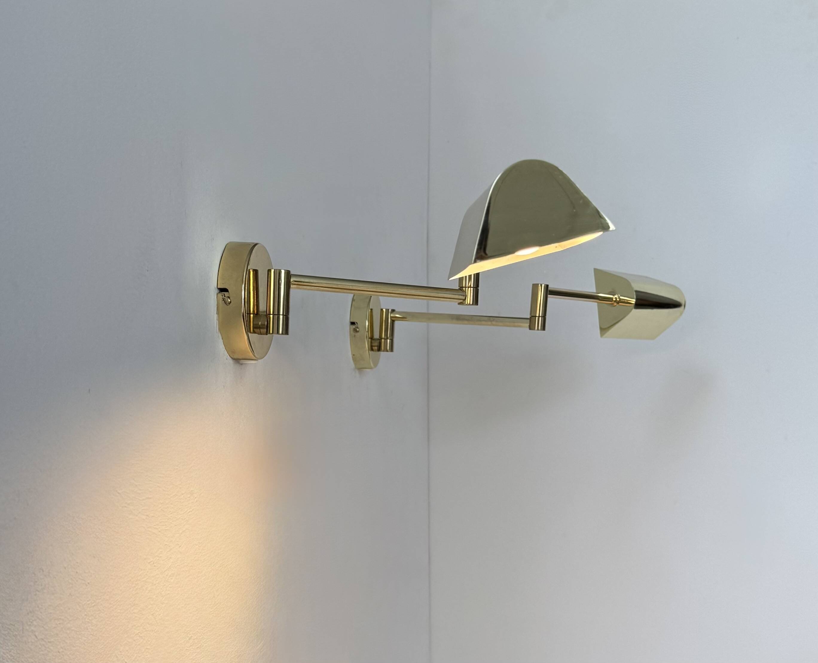 Pair of vintage adjustable wall lights, brass, France, 1970