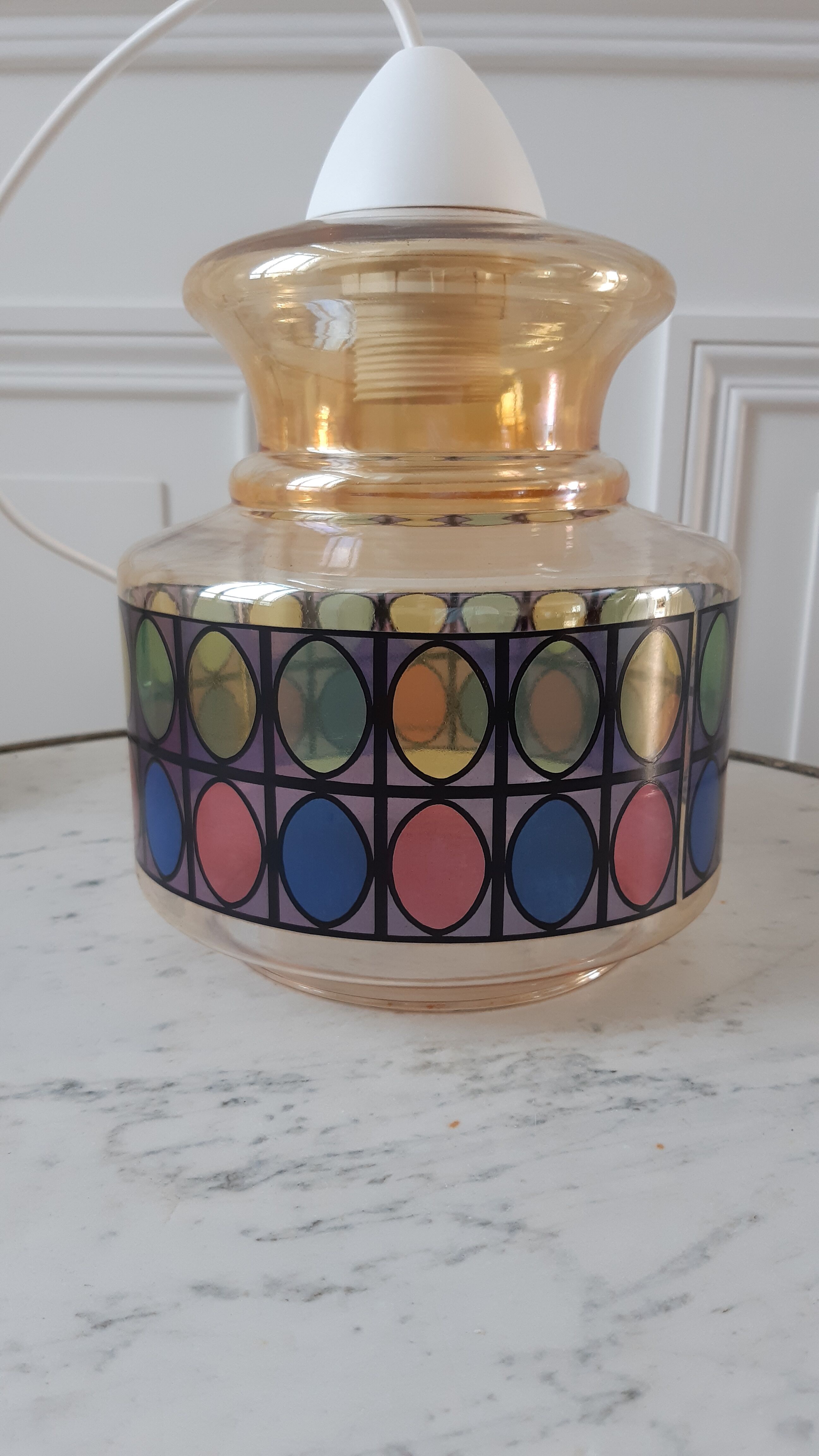Colored glass pendant lamp 70s