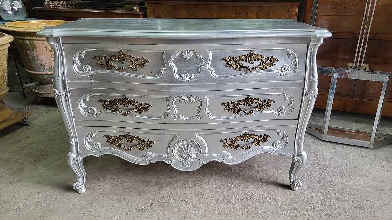 Commode style louis XV argente 3 tiroirs