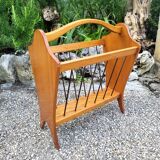 Porte-revues bois et laiton 50-60 style scandinave