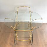Neo classical style table in silver and gold metal and glass