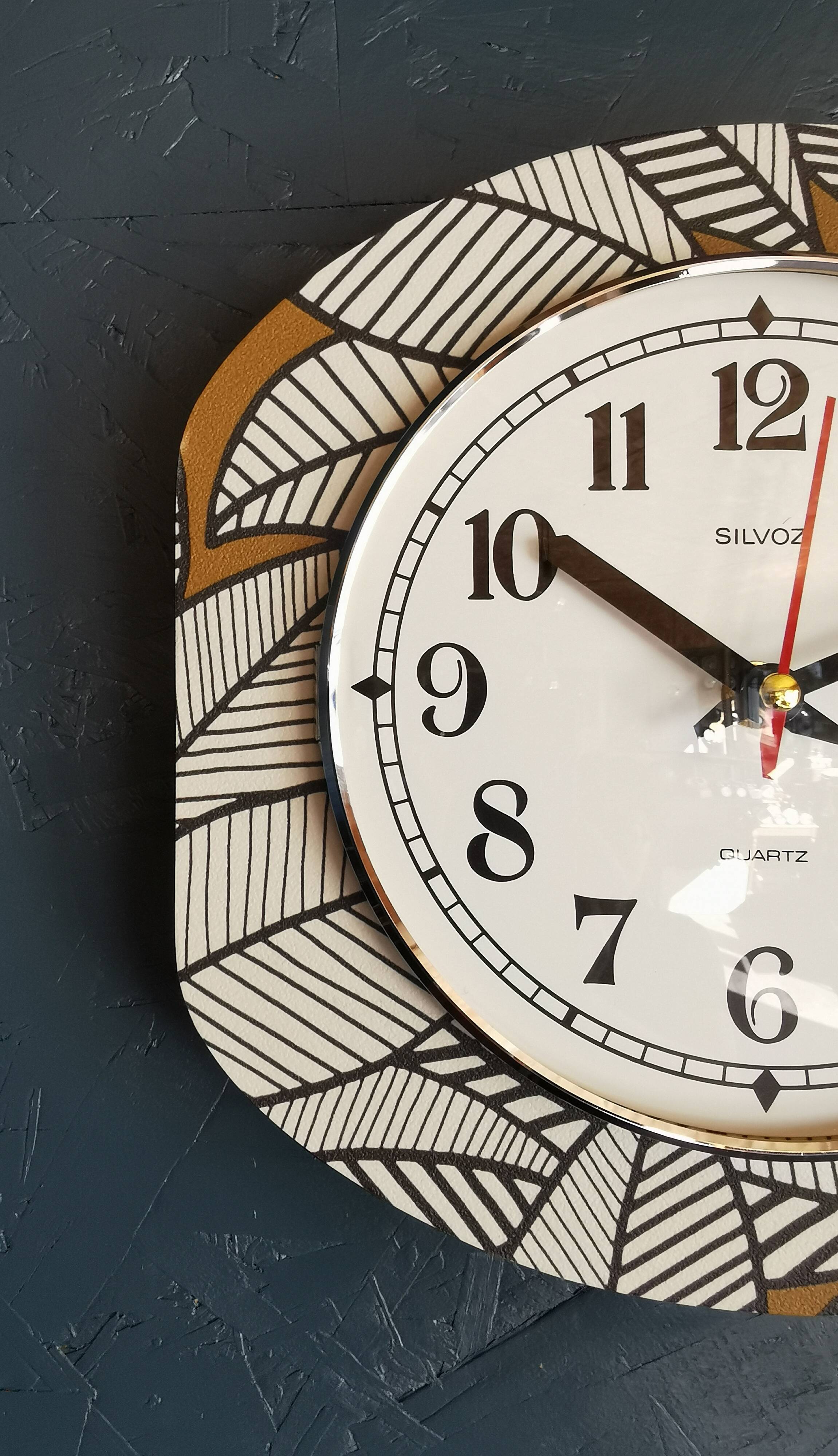 Vintage silent wall clock pendulum 60s "Silvoz black and white"