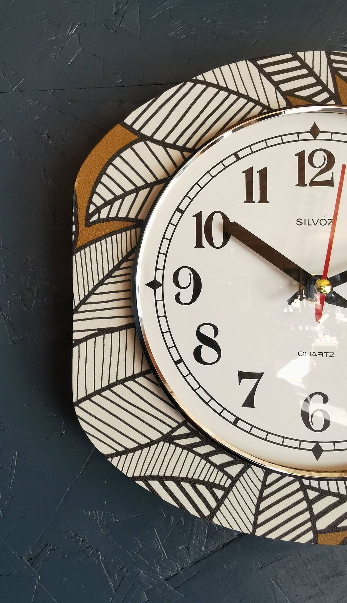 Vintage silent wall clock pendulum 60s "Silvoz black and white"