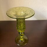 Bougeoir Biot en verre souffle a bulles tons vert anis avec anse