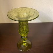 Biot candle holder in blown glass with anise green bubbles and handle