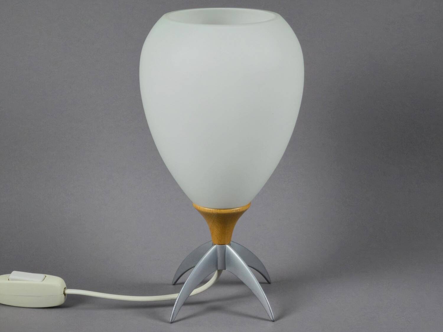 Vintage 1990s Opaline Glass Rocket-Shaped Mushroom Table Lamp.