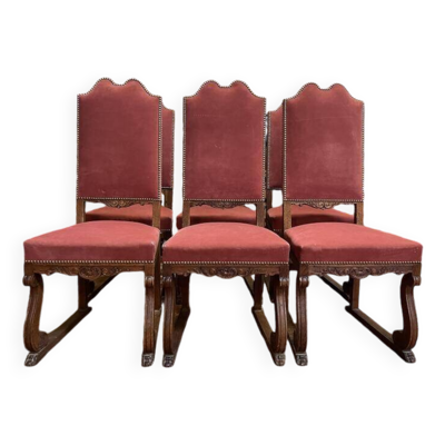 Suite de 6 chaises Renaissance - Louis XIII en chêne