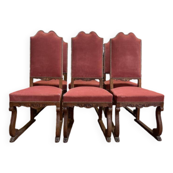 Suite de 6 chaises Renaissance - Louis XIII en chêne