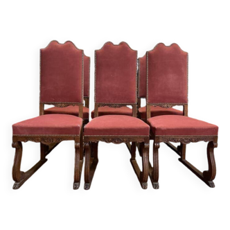 Suite de 6 chaises Renaissance - Louis XIII en chêne