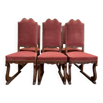 Set of 6 Renaissance - Louis XIII chairs in oak
