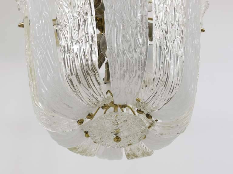 J.T. Kalmar Mid-Century Brass and Textured Glass Suspension Basket, Austria, 1950s