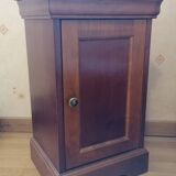 Bed with cherry wood base and bedside table