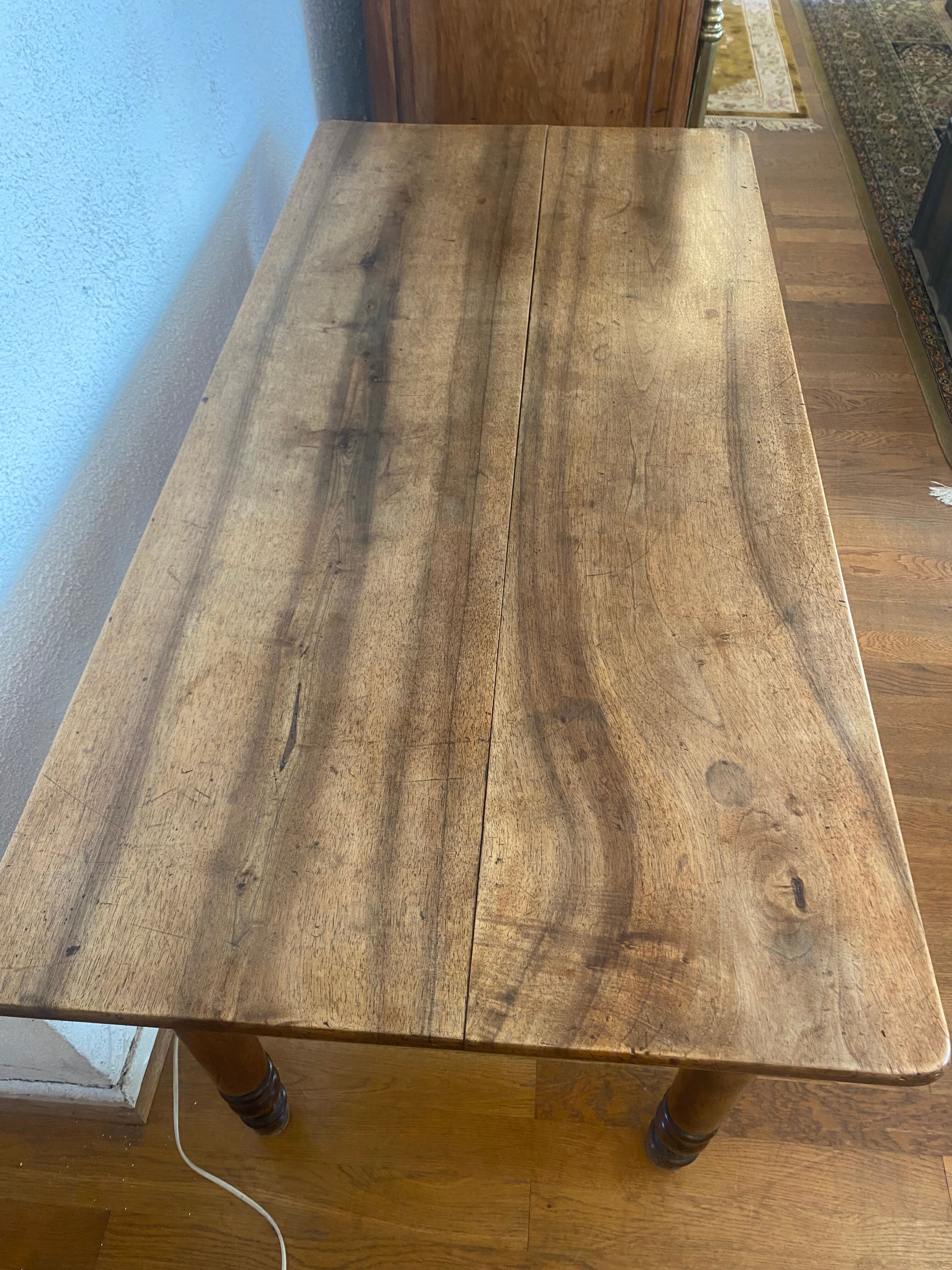 Walnut bistro table, turned legs, beautiful patina.