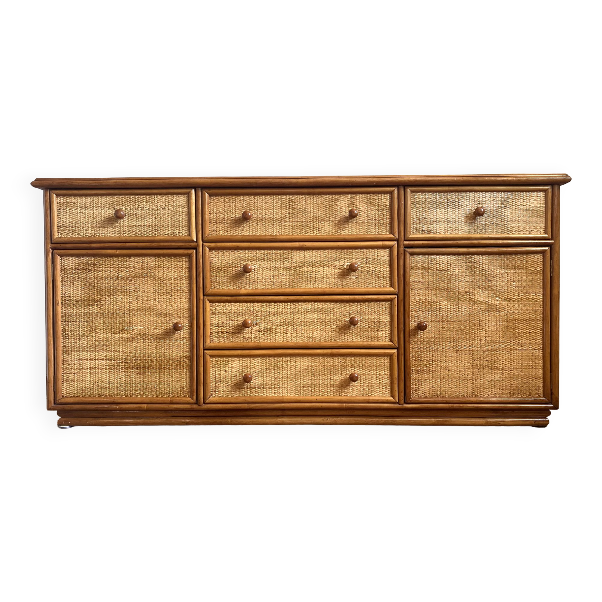 Wood and woven wicker sideboard