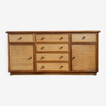 Wood and woven wicker sideboard