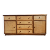 Wood and woven wicker sideboard