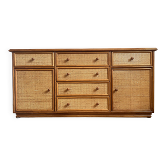 Wood and woven wicker sideboard