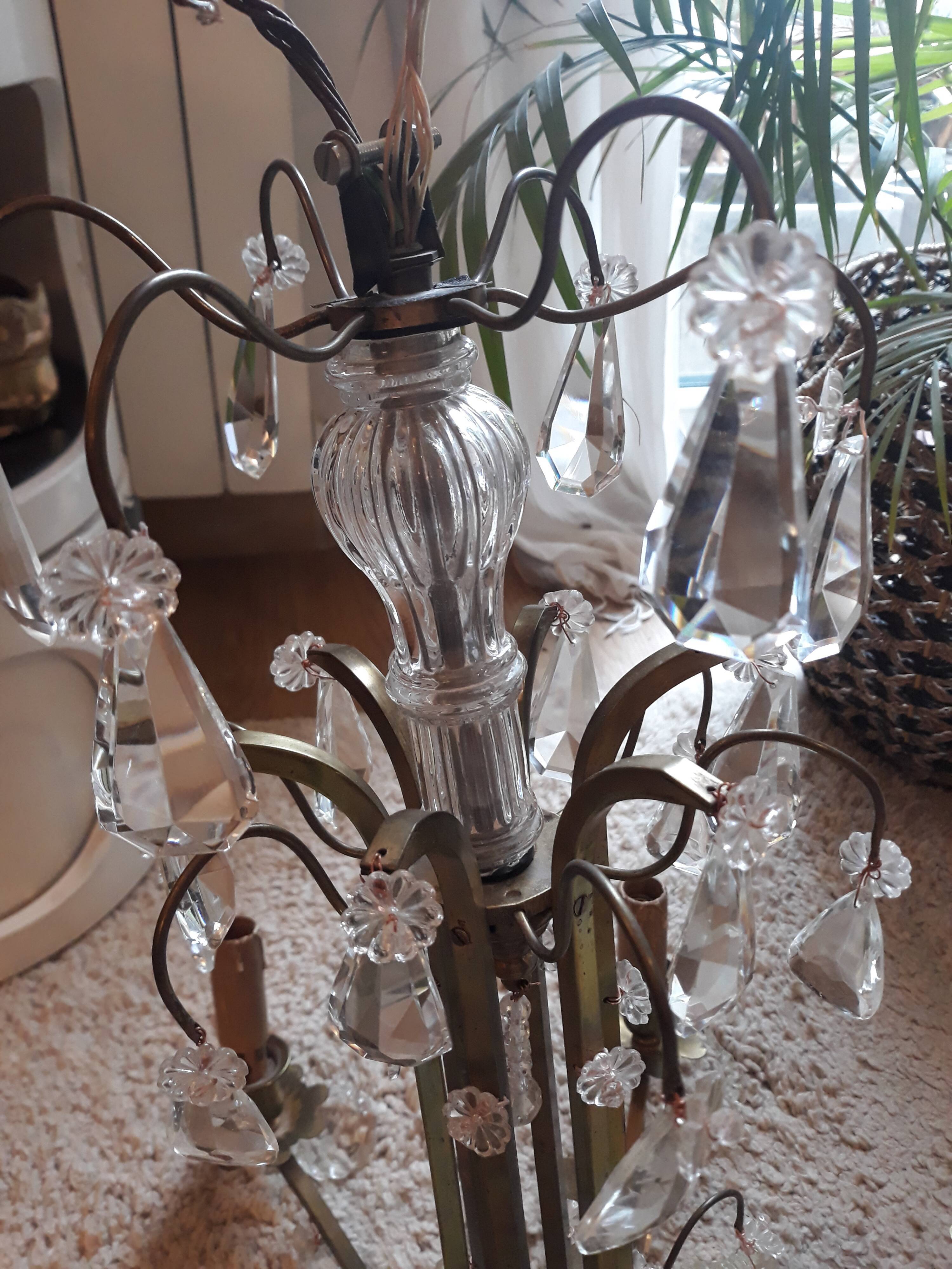 Antique brass chandelier and pampilles 6 fires