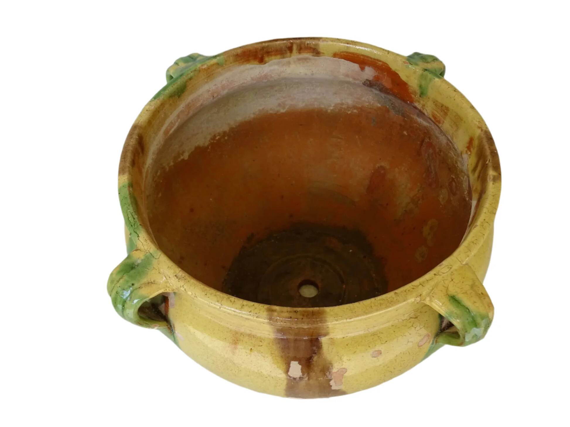 Pot de fleurs ancien en terre cuite émaillée de Castelnaudary, France