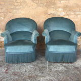 Pair of toad armchairs in blue velvet