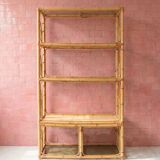 Large shelf in rattan and smoked glass