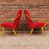 Pair of red armchairs model 6953 by Jaroslav Smidek published by TON