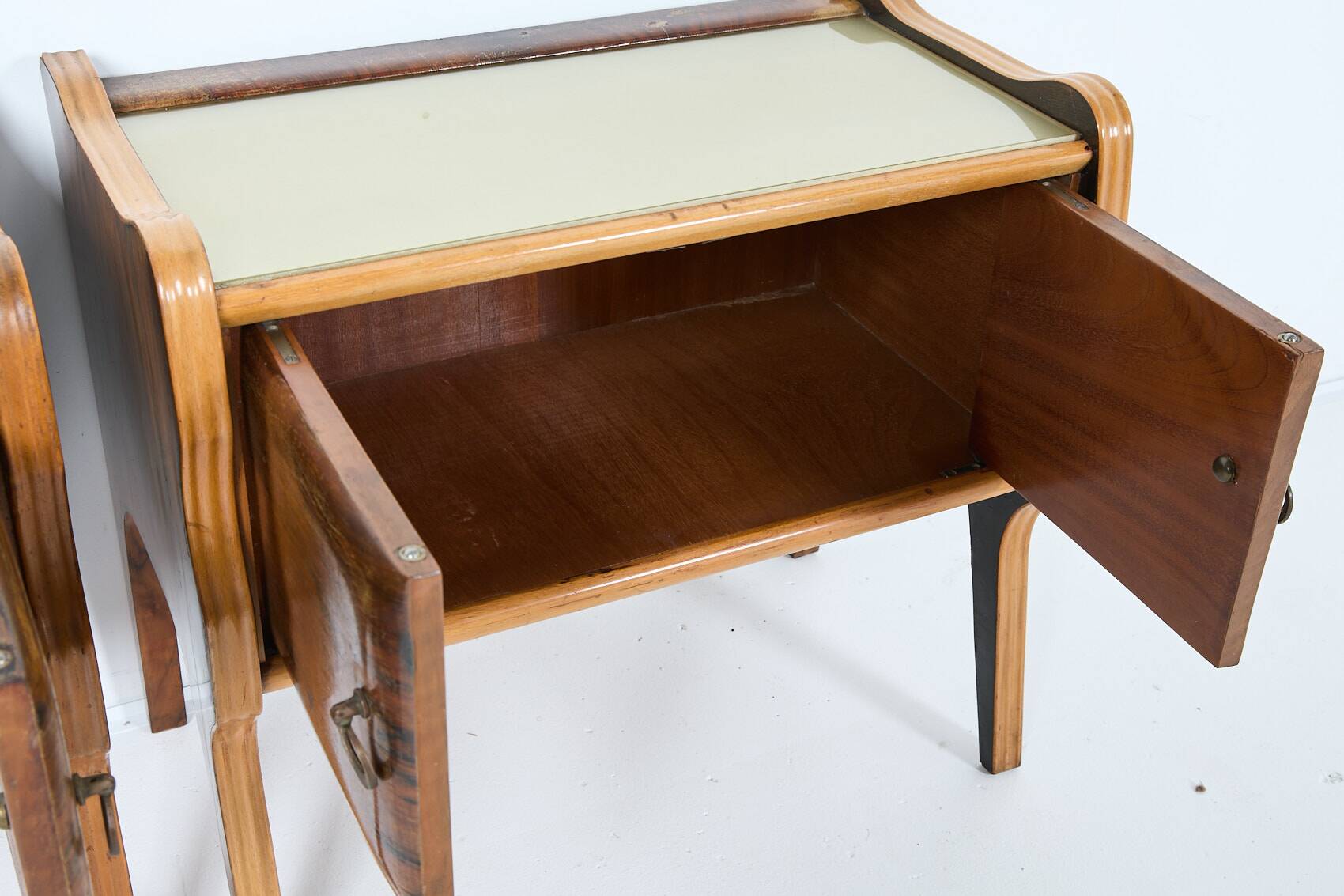 Pair of sculptural Italian Mid-Century nightstands/cabinets, 1950’s