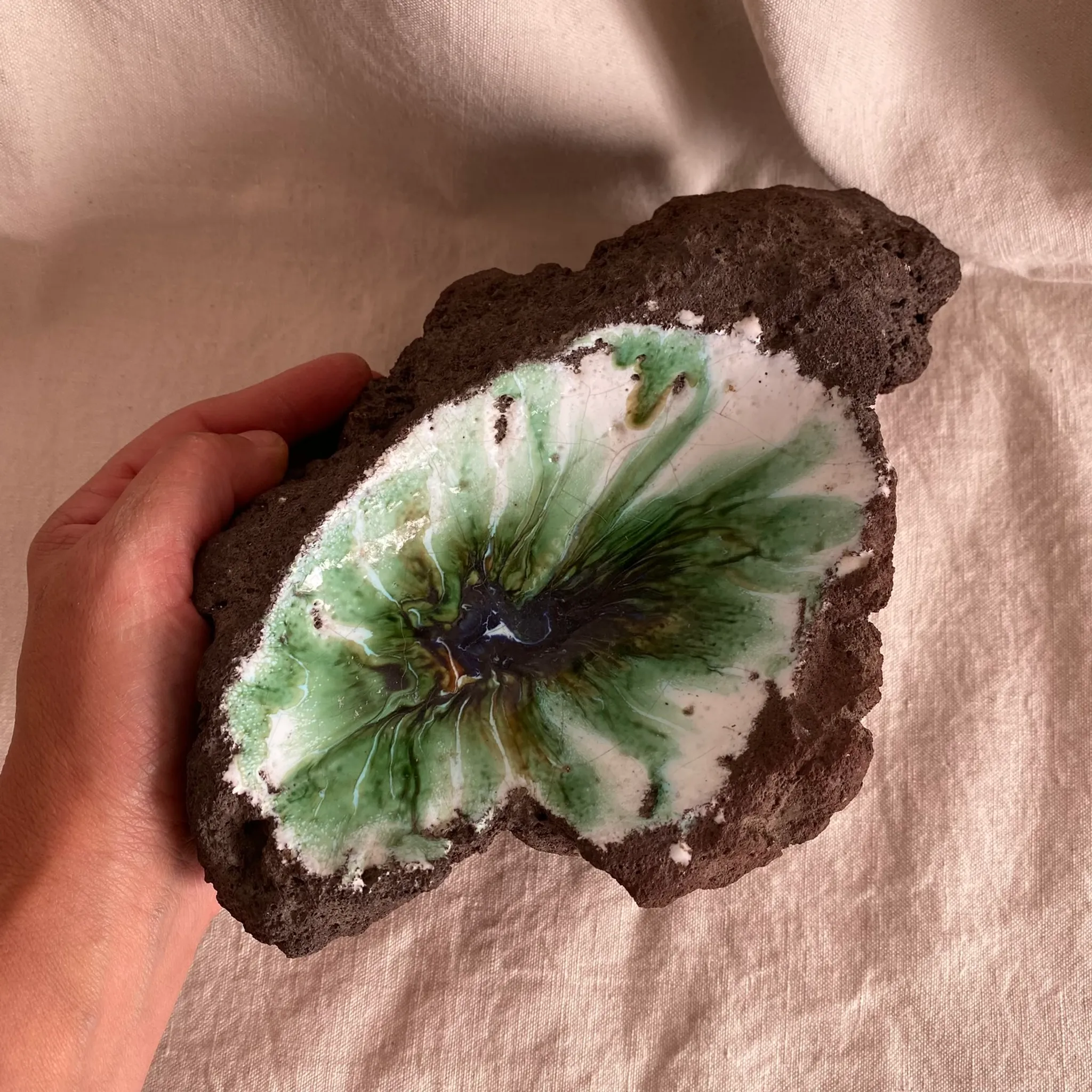 Lava stone enamelled catchall, 1970s