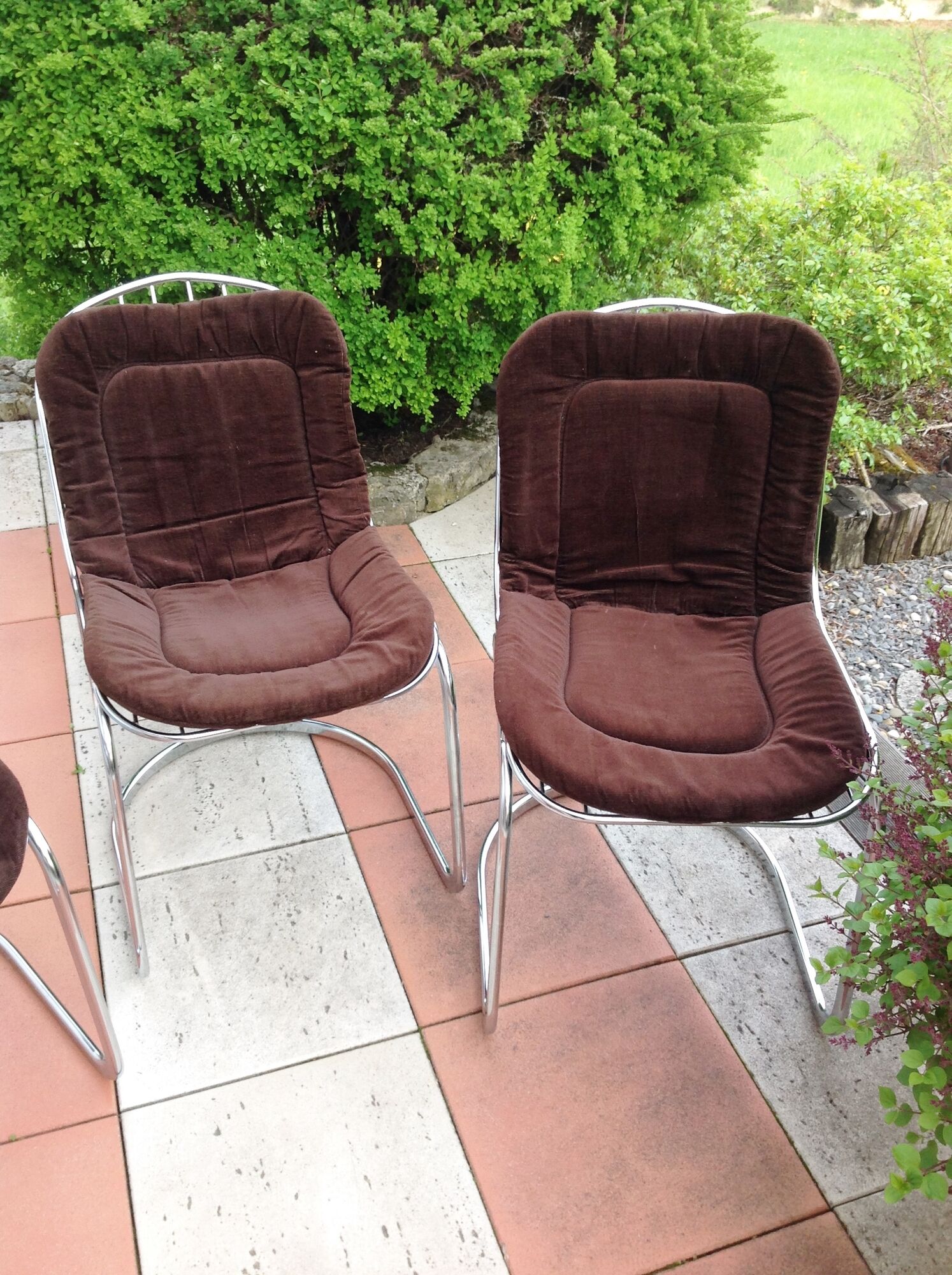 Set of four chrome metal wired chairs by Gastone Rinaldi / vintage 70s