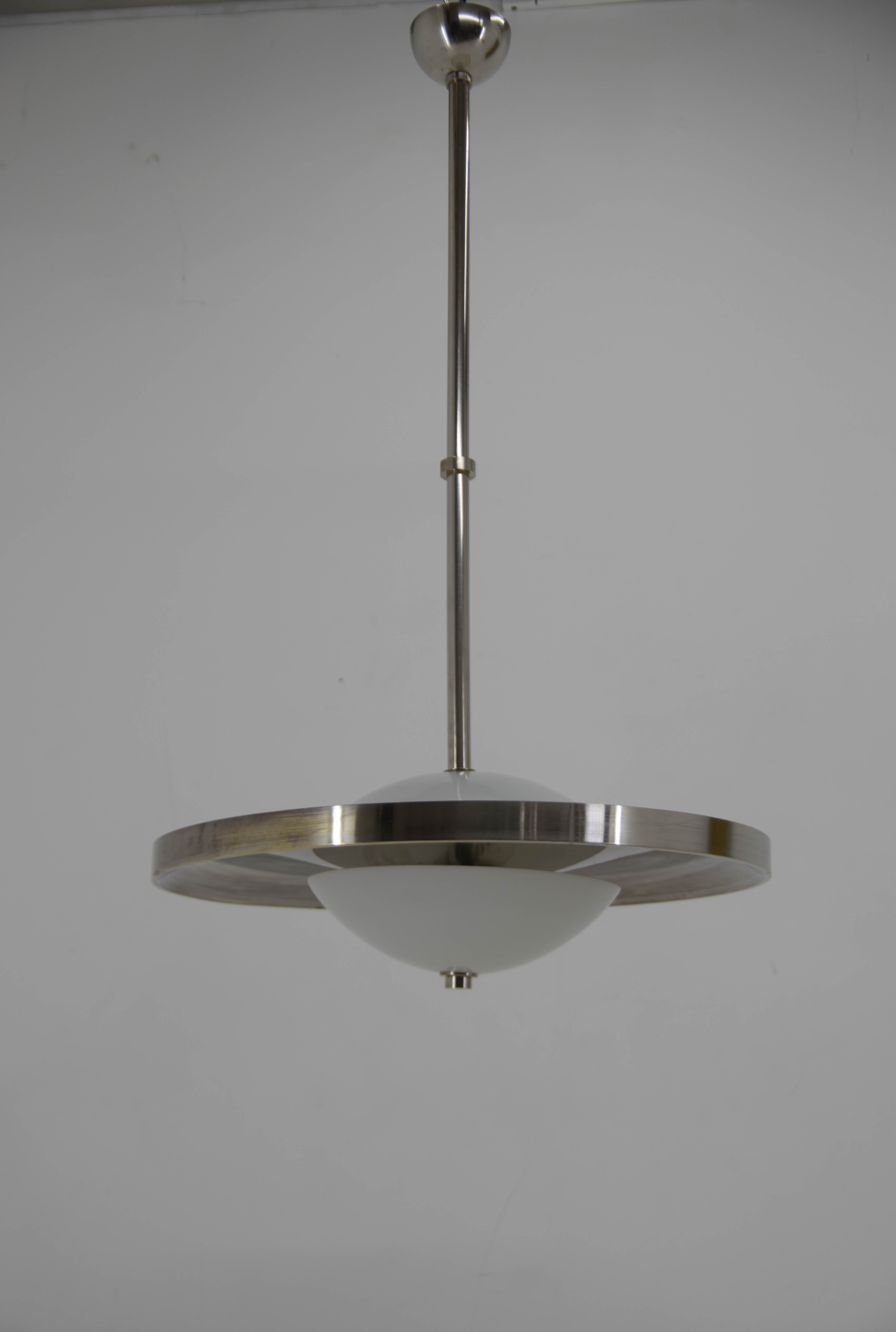 Nickel-plated bauhaus chandelier, czechoslovakia, 1930s