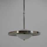 Nickel-plated bauhaus chandelier, czechoslovakia, 1930s