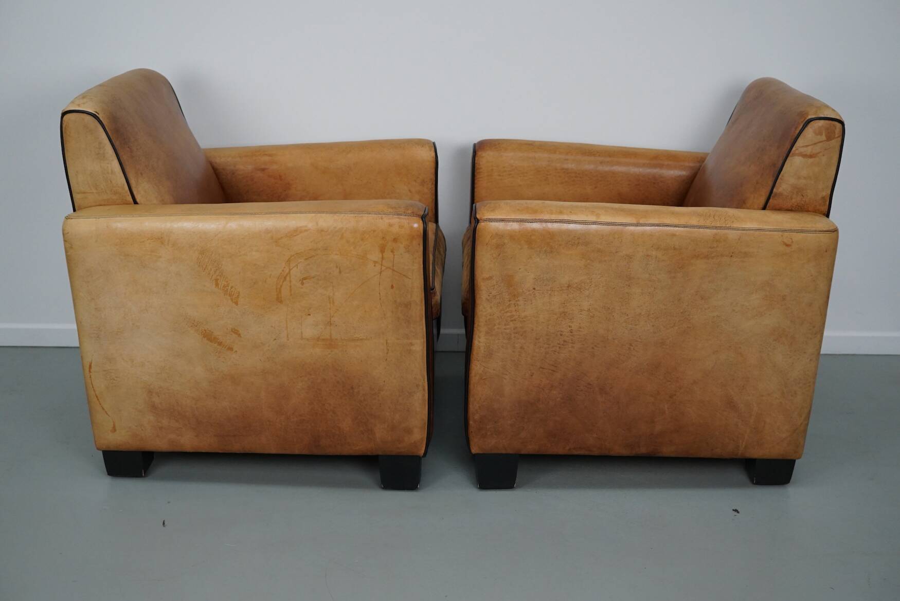 Fauteuils de club en cuir couleur cognac néerlandais vintage, ensemble de 2