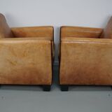 Fauteuils de club en cuir couleur cognac néerlandais vintage, ensemble de 2