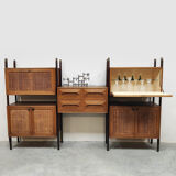 Rare Italian midcentury design modular teak webbing wall unit cabinet