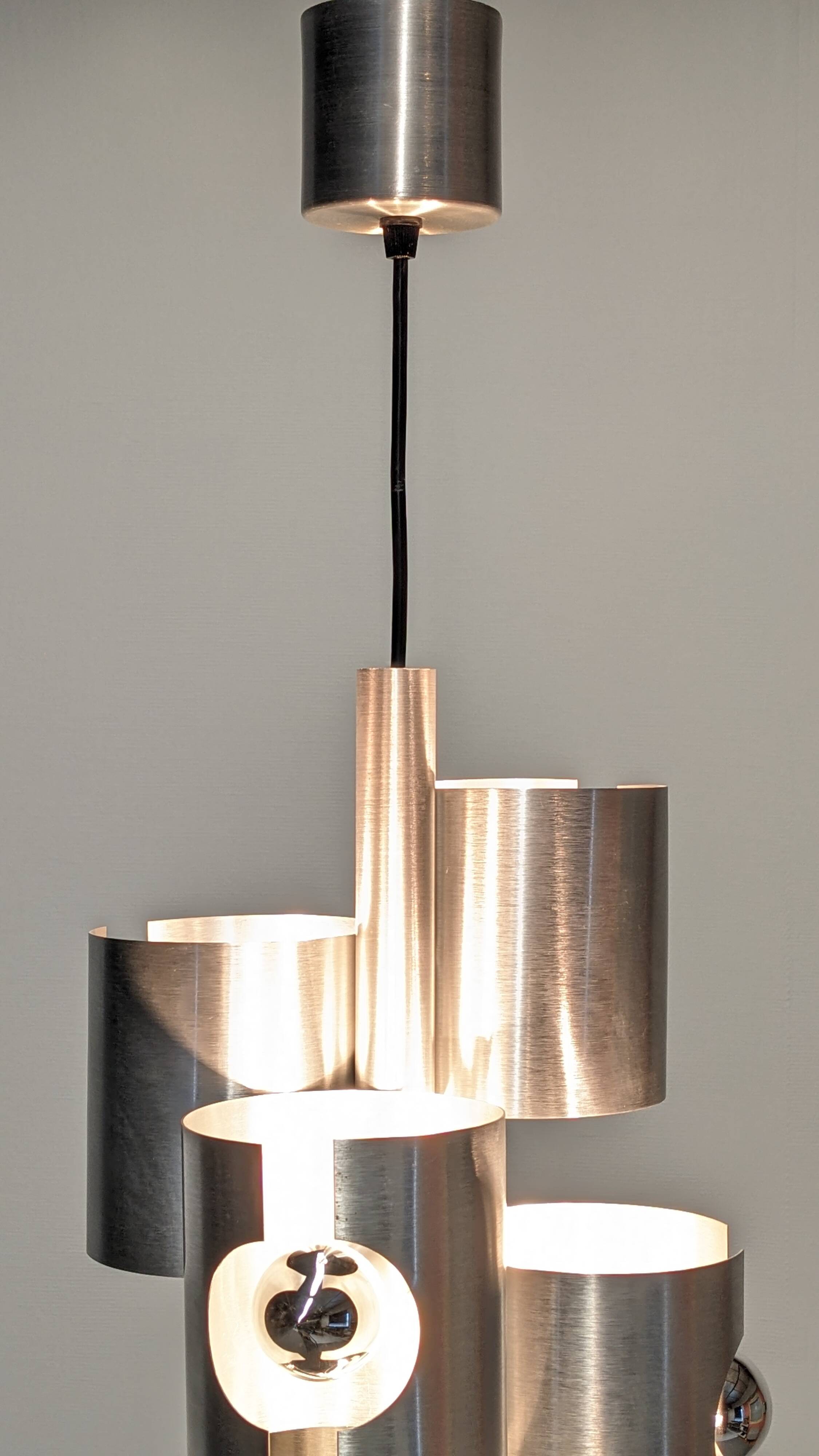 Space Age 7-light pipe chandelier, 1960s-70s