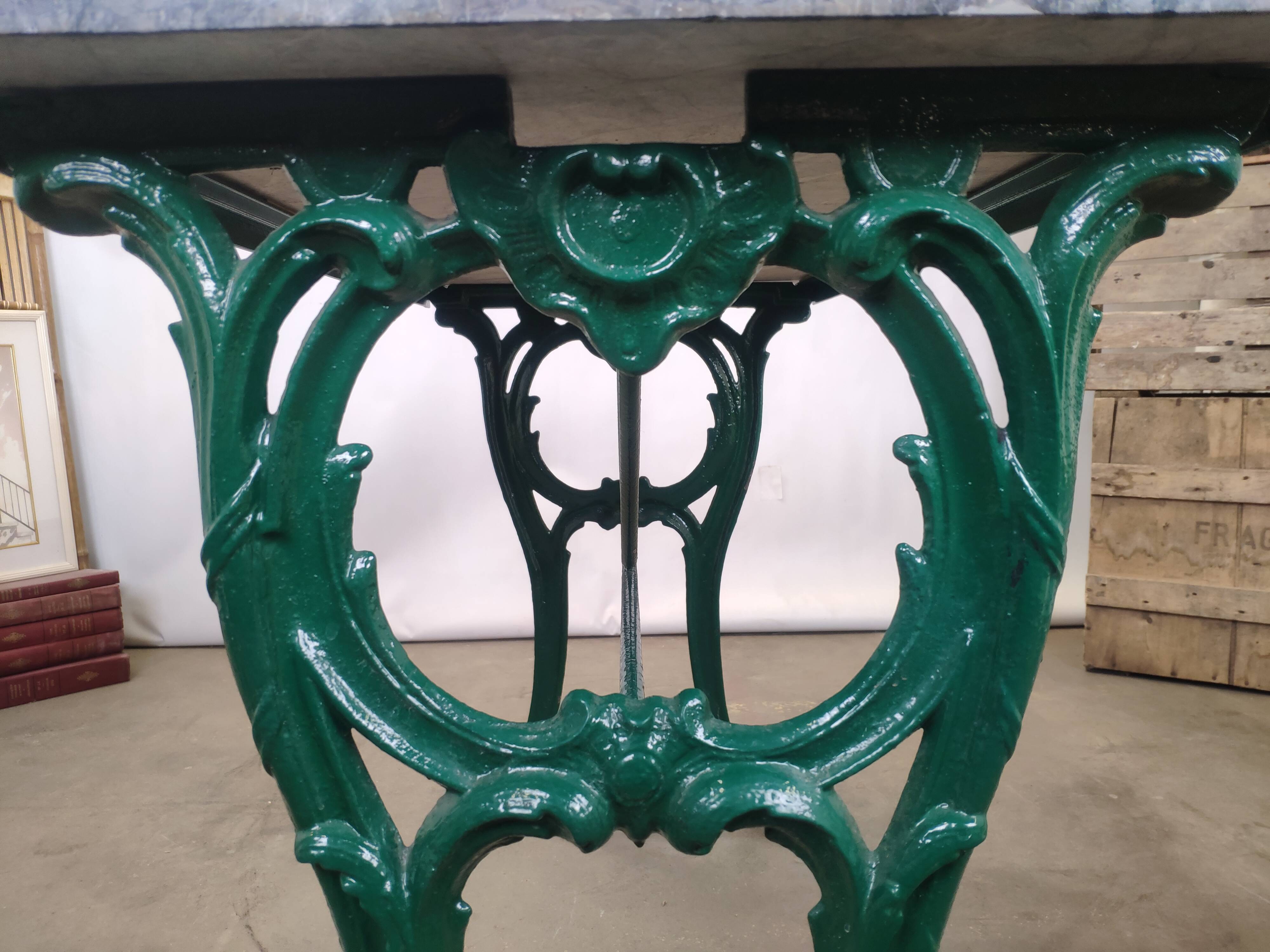 Wrought iron bistro table and vintage grey marble