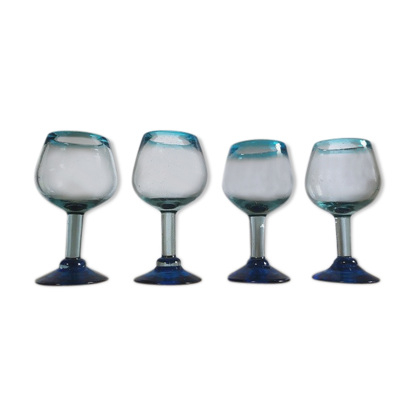 blue collar and foot glass turquoise in thick glass Lot of 4 Brocanteespritdantan