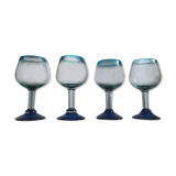 blue collar and foot glass turquoise in thick glass Lot of 4 Brocanteespritdantan