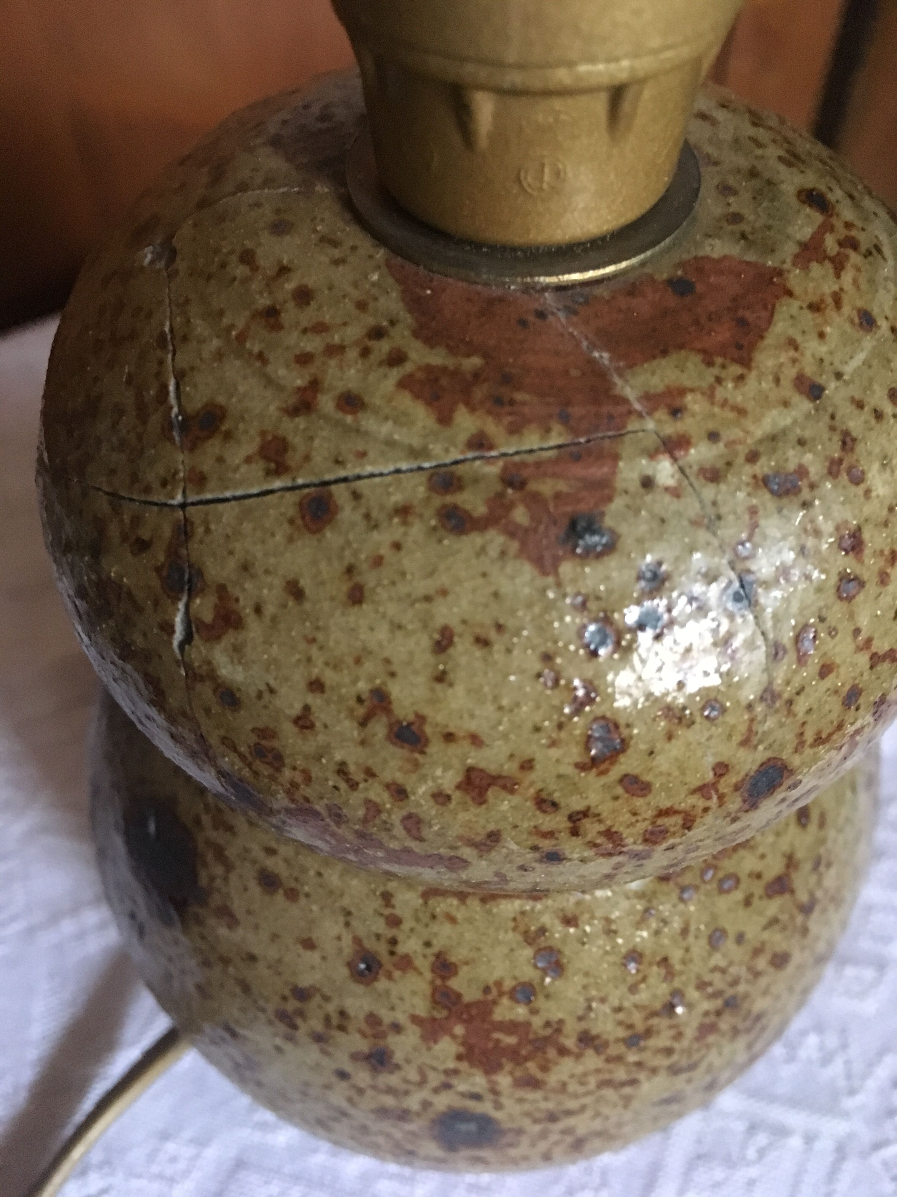 Pyrity sandstone owl lamp signed Guy Baudat