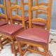 Set 6 chairs style Louis XIII VINTAGE 1980 Oak and Burgundy red leather
