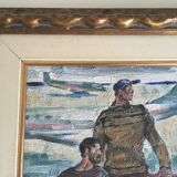 Interior scene with guitar at Kiev airport, USSR, oil travel 1974.