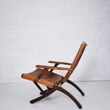 Ecuadorian wood and leather folding chair by Angel Pazmino