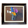 Tableau fleurs colorées sur isorel nature morte signée encadrée