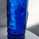 cobalt blue molded glass bottle in relief decoration bunches of grapes