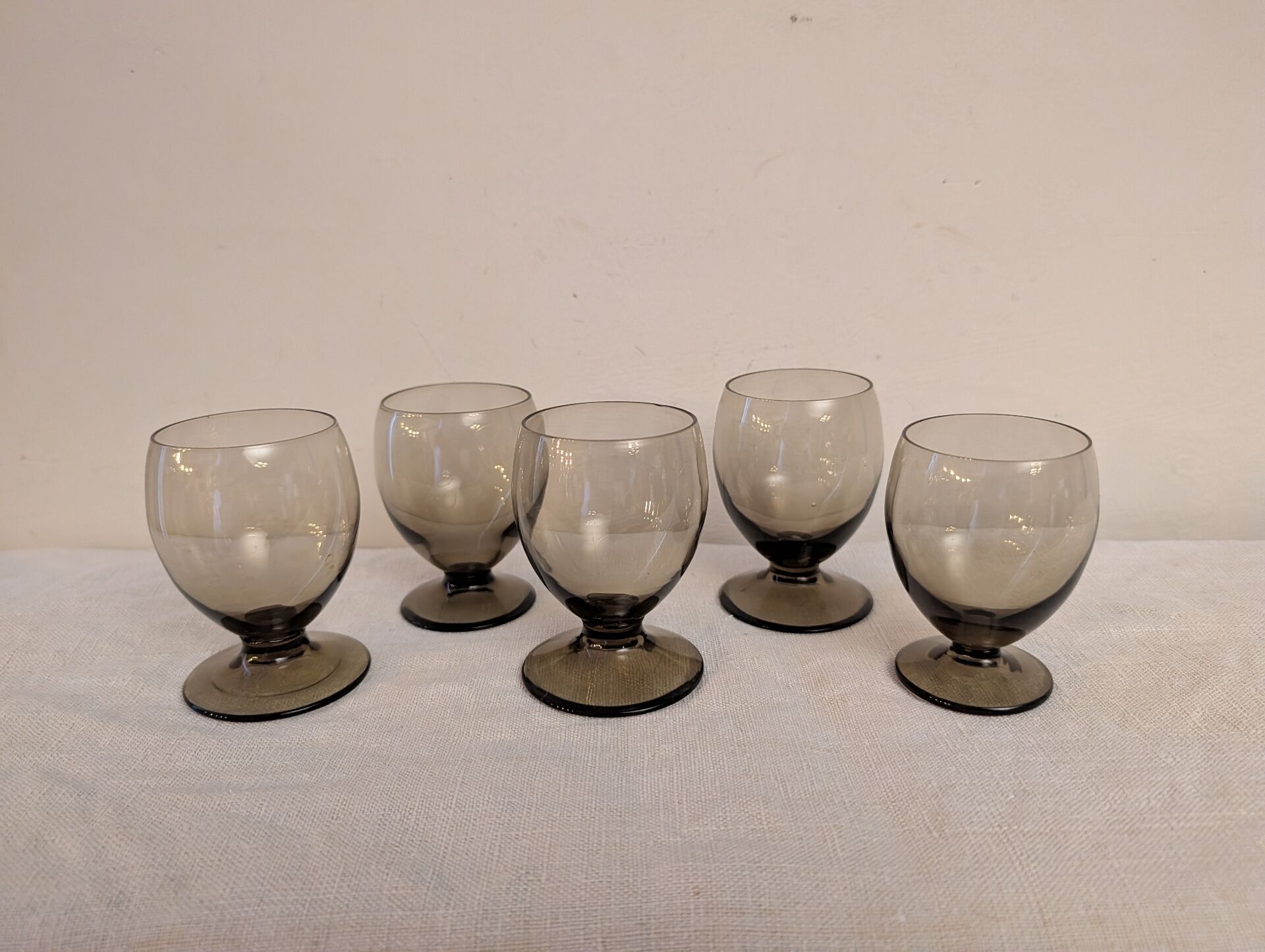 5 smoked glasses on a stem, 1970s