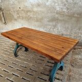 Industrial dining table oak on cast iron legs