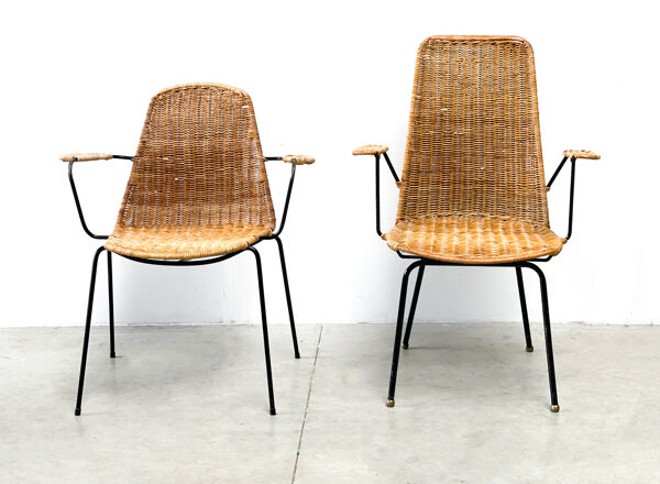 Jeu de deux fauteuils en rotin