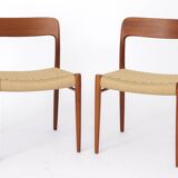 Lot de 6 chaises de salle à manger Niels Otto Moller modèle 75, années 1950 – Restaurées, teck